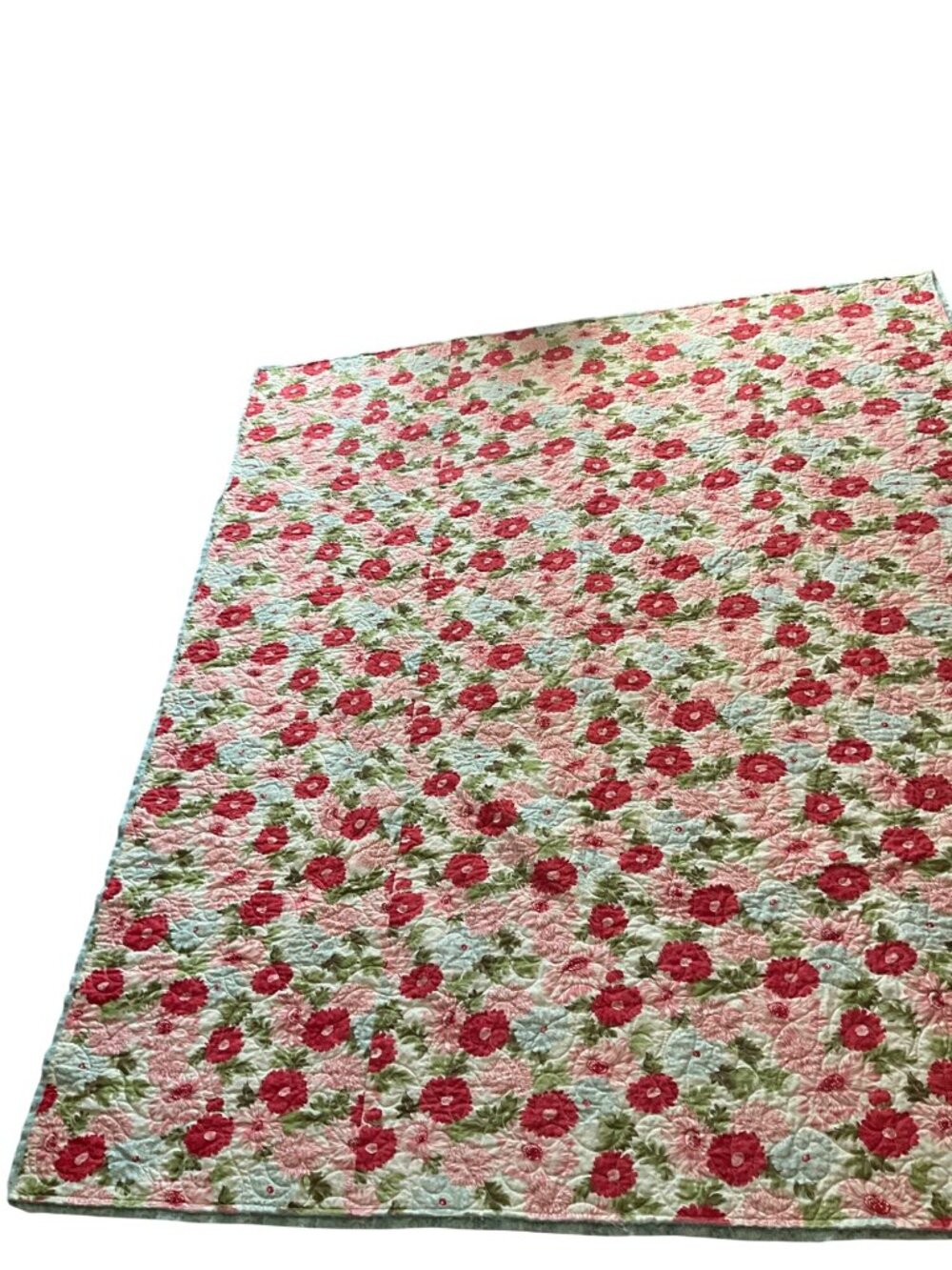 Handmade Reversible Quilt Floral & Geometric Patchwork Full/Twin 56"x66" French - Picture 3 of 10